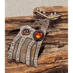 Vintage Rustic Moose Brooch Pin Hammered Mixed Metals Artisan Sail Boat logo